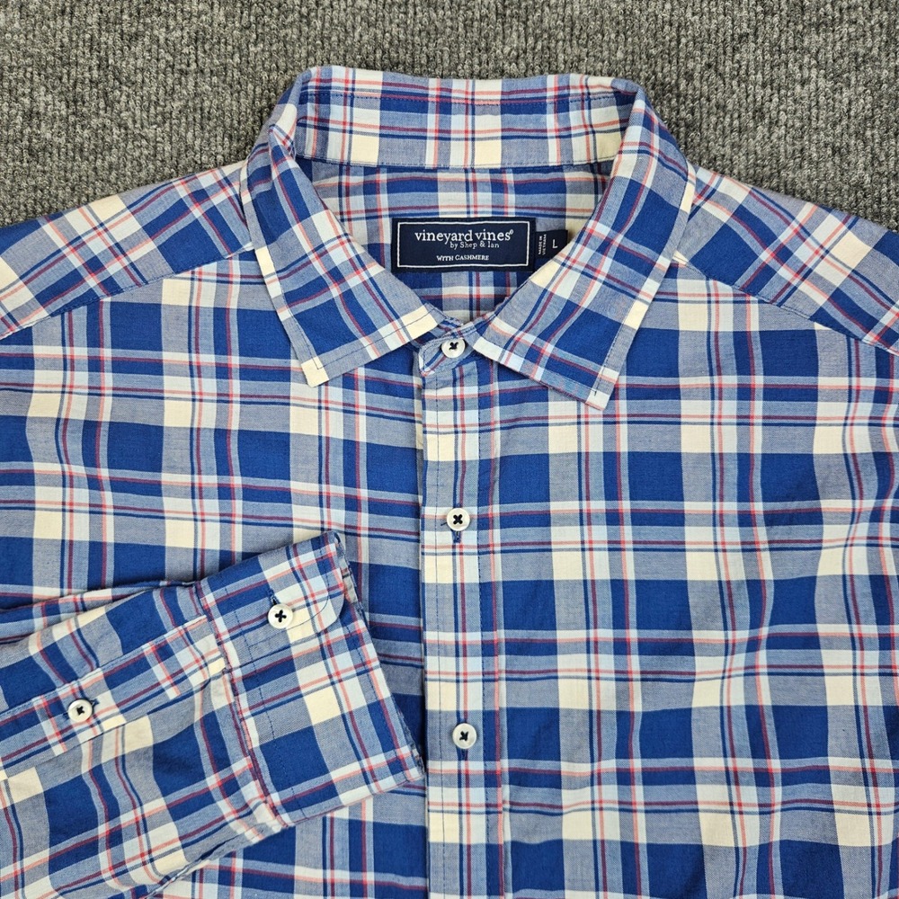 Vineyard Vines Button Up Shirt Men L With Cashmere Classic Fit Plaid Long Sleeve